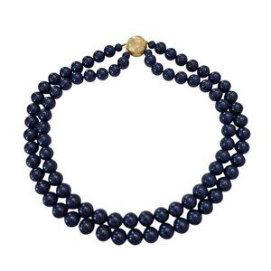 Richelieu Vintage Blue Acrylic Beaded Double 2 Strand Necklace